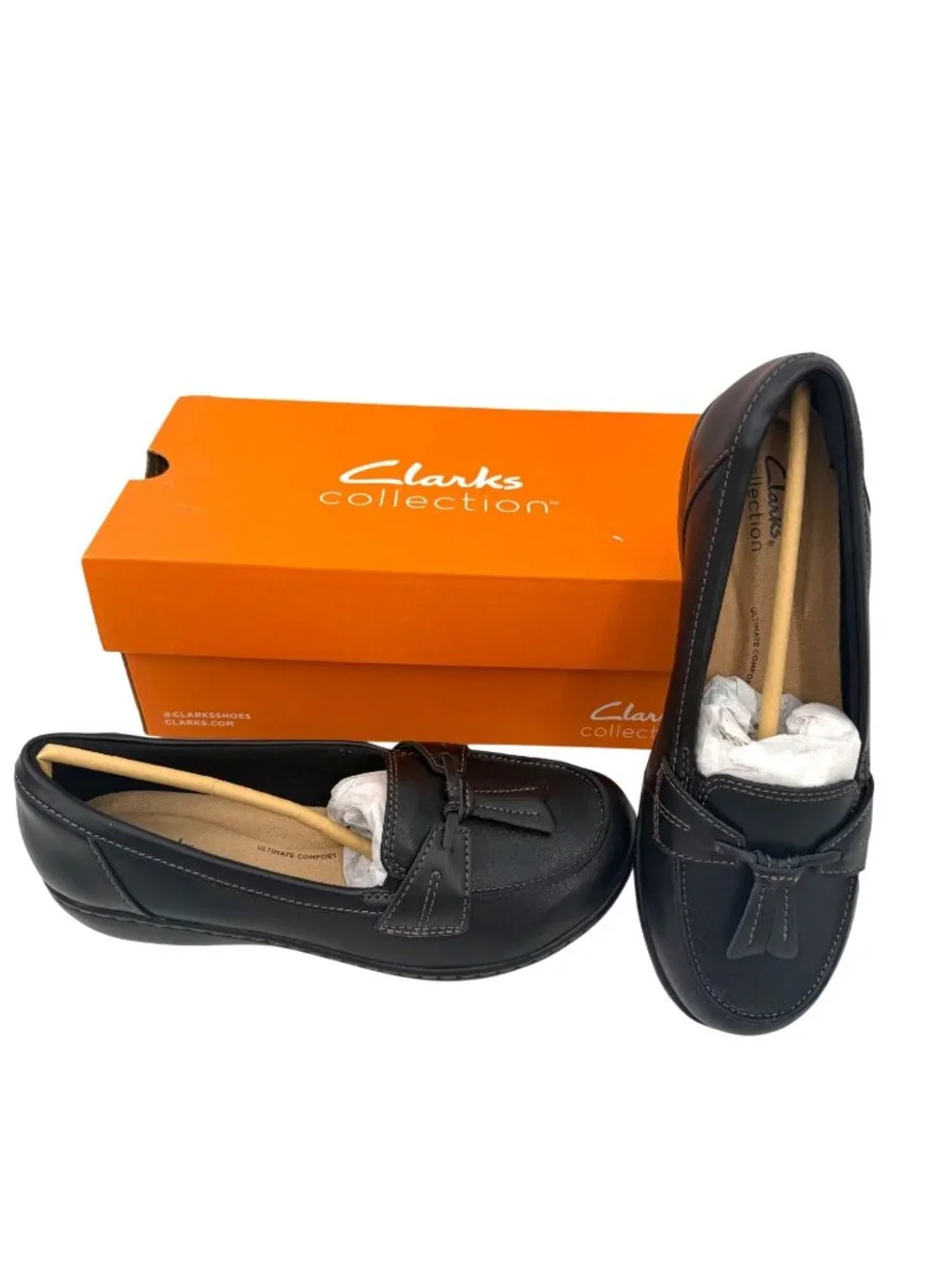 NWT & ORIG BOX CLARKS COLLECTION ASHLAND BUBBLE COMFORT BLACK LOAFERS - 8XW